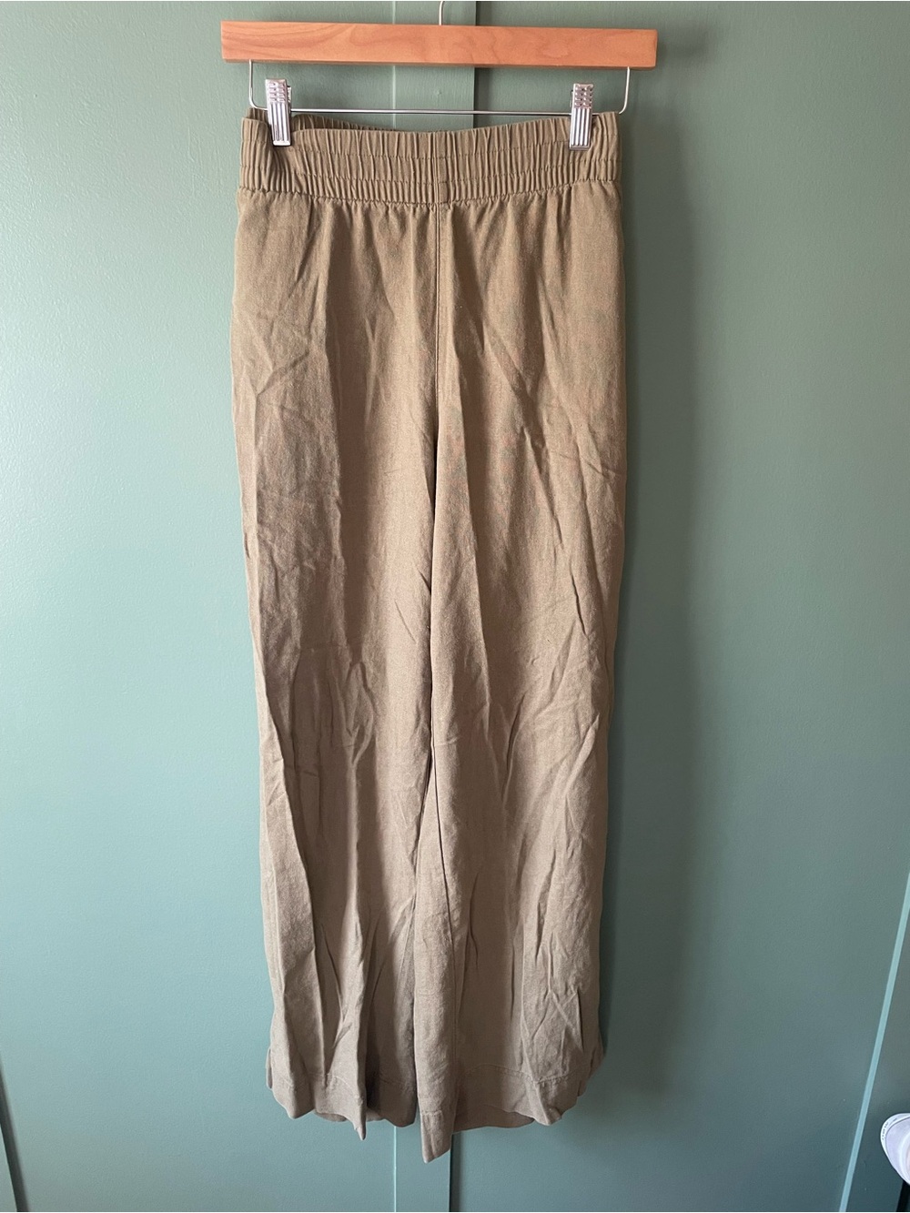 Women’s Elastic-Waist Wide-Leg linen pants- green